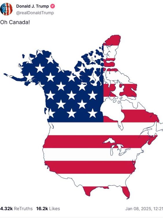 Donald Trump posted a map showing Canada as part of the Us on his Truth Social platform