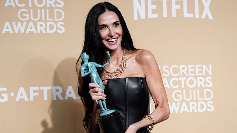 Demi Moore wins best actress at the SAG Awards for her performance in The Substance. Pic: Jordan Strauss/Invision/AP
