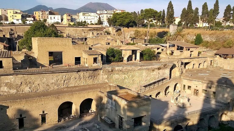 The archaeological site of Herculaneum with Mount Vesuvius visible in the background.  Pic: Reuters/Pier Paolo Petrone