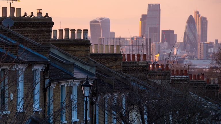 Houses with City of London and Gherkin in background