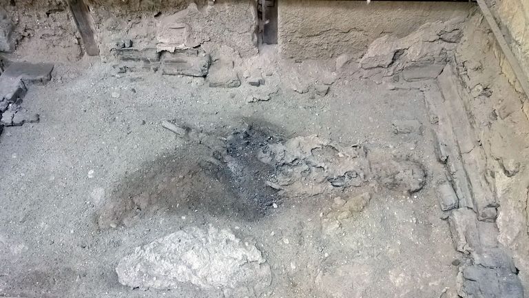 The remains of a custodian killed in the eruption of Mount Vesuvius.  Pic: Reuters/Pier Paolo Petrone