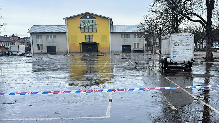 The market in Muhouse after the attack. Pic: Reuters