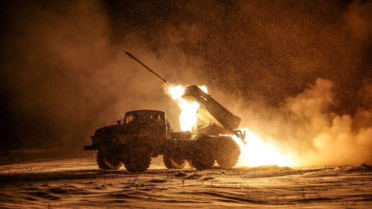 Ukrainian troops fire a rocket launcher near the town of Chasiv Yar. Pic: Reuters