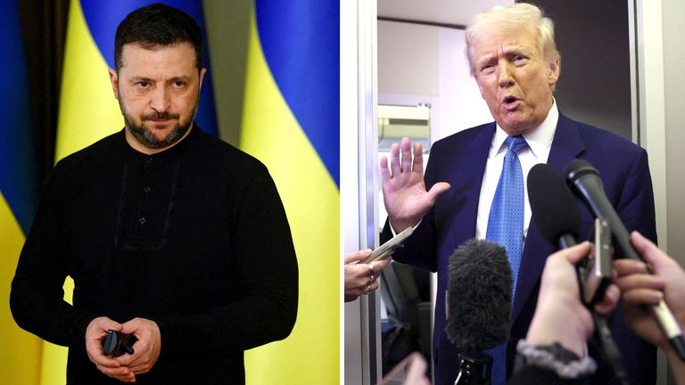 Volodymyr Zelenskyy and Donald Trump.  Pic: Reuters