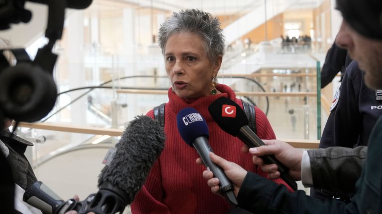 Anouk Grinberg talks to reporters outside the courtroom. Pic: AP