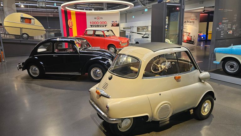 SN screengrab from Robbins VT about Trump tariffs. GVs from german car parts manufacturer HENNgineered in Zwickau, and the August Horch Museum. FTV PKG GERMAN AUTO TARIFFS ROBBINS ZWICKAU 27032025