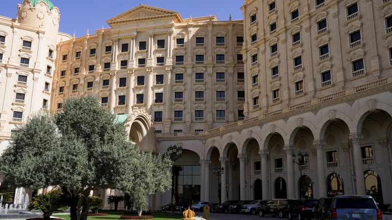 The Ritz-Carlton hotel, where talks between Russia and U.S. are being held in Riyadh, Saudi Arabia.  Pic: Reutes