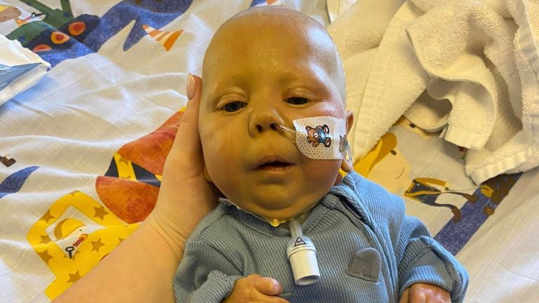 Three-month-old Charlie, who is receiving end of life care at Robin House Children's Hospice in Balloch, was taken to nearby Duck Bay Hotel by his family on Sunday. Pic: Family handout
