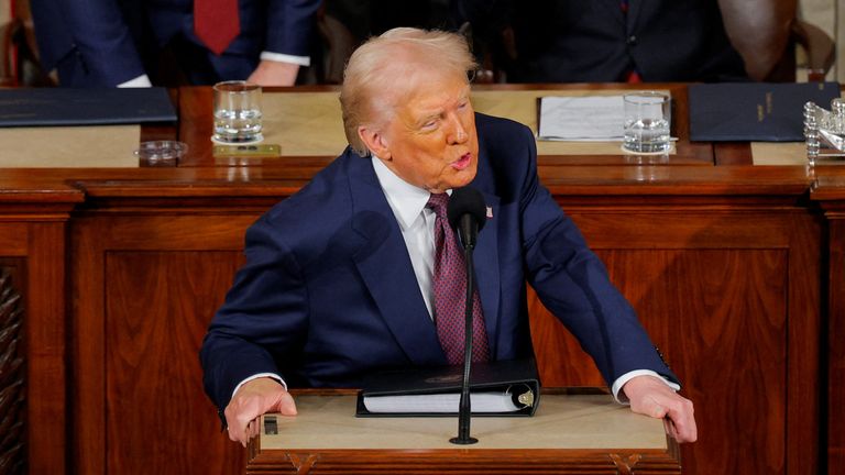 U.S. President Donald Trump's speaks at a joint session of Congress at the U.S. Capitol in Washington, D.C., U.S., March 4, 2025. REUTERS/Brian Snyder