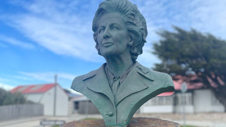 A bust of Margaret Thatcher in Stanley