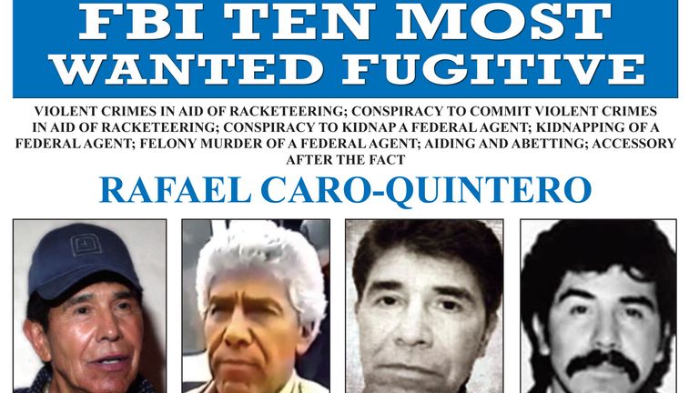 The FBI wanted posted for Rafael Caro Quintero.  Pic: AP/FBI