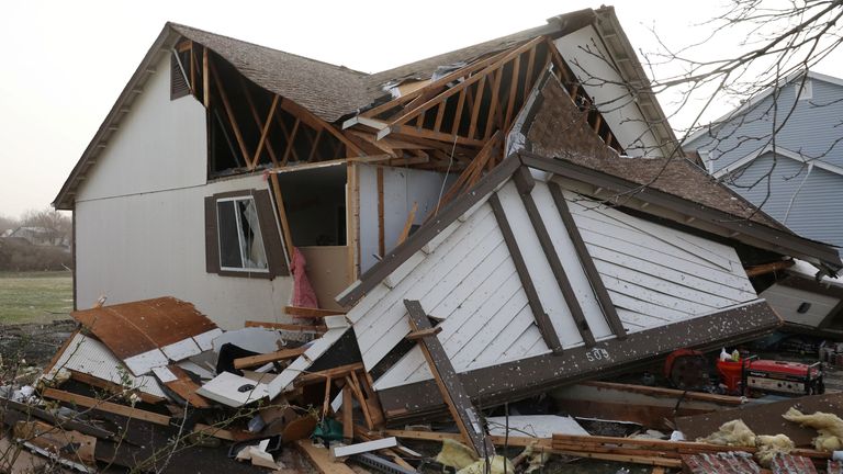 The remnants of a destroyed house in Florissant, Missouri. Pic: Reuters