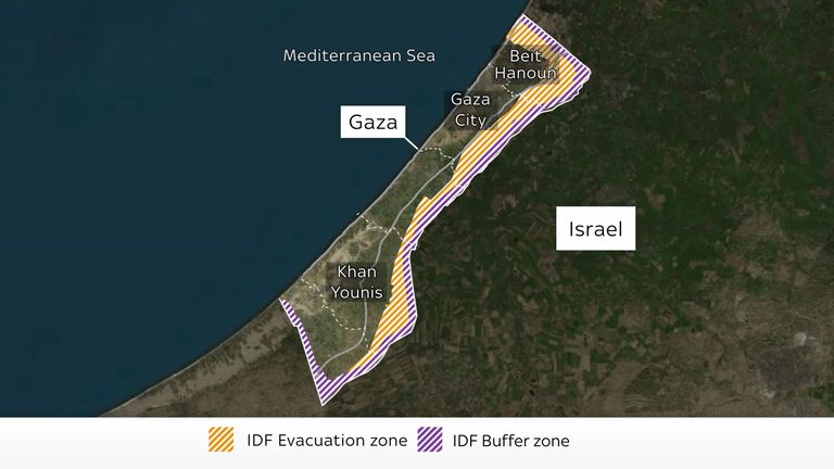 The evacuation zone covers large areas of the Gaza Strip including the buffer zone
