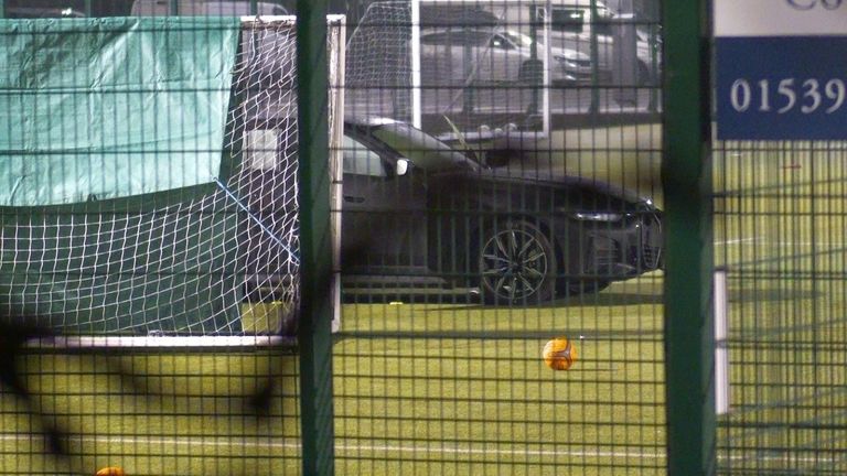 The aftermath of an incident in Kendal, Cumbria, where a child died and another was injured after a car was driven on to a sports pitch.