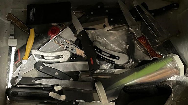 Knives handed in to St George's Hospital. Pic: Words 4 Weapons / PA