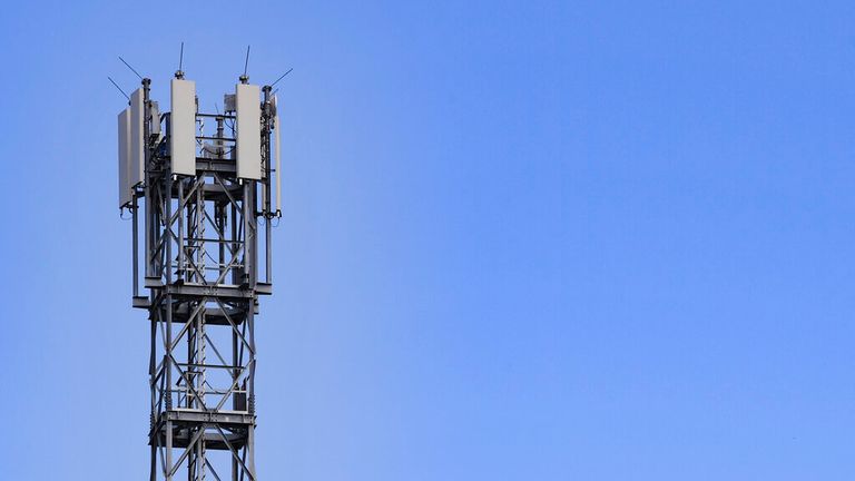 21 July 2020, Brandenburg, L'bben: A transmission tower for mobile radio. Photo by: Patrick Pleul/picture-alliance/dpa/AP Images
