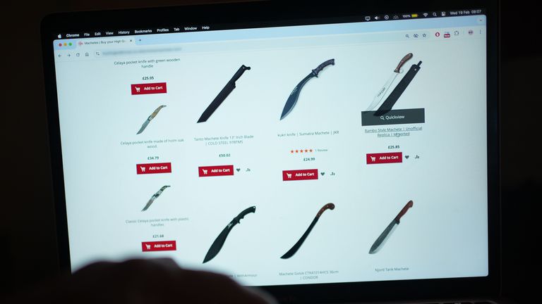 NOTE: RETAILER DETAILS HAVE BEEN PIXELATED BY THE PA PICTURE DESK A person views knives available to purchase via an online website. Nikita Kanda, the sister of 16-year-old Ronan Kanda who was murdered with a ninja sword said she believes new measures proposed by the Government to tackle knife crime "will make a difference". The proposals announced on Wednesday will be known as Ronan's Law after the teenager, who was murdered in a case of mistaken identity by two boys who were able to buy knives