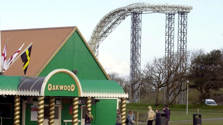 File pic: PA  16-Apr-2004  The Oakwood Leisure Park where investigations were continuing into the death of a 16-year-old girl who plunged 100ft from a white knuckle ride at the leisure park. Hayley Liane Williams, from Pontypool, suffered fatal injuries when she fell from near the top of the Hydro Ride (background) at the Oakwood Leisure Park in west Wales into a splash pool below.
