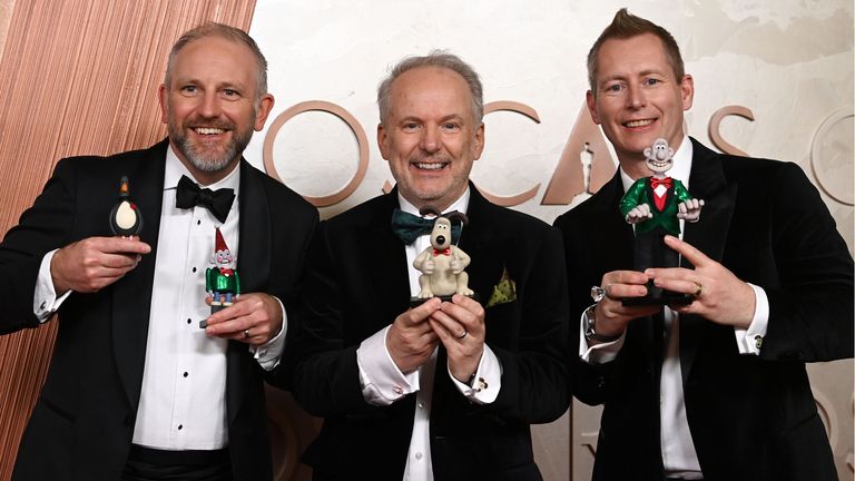 Set  15168292    Image  15168292cw    Photographer  David Fisher/Shutterstock    97th Annual Academy Awards, Arrivals, Los Angeles, California, USA - 02 Mar 2025  Richard Beek, Nick Park and Merlin Crossingham    2 Mar 2025