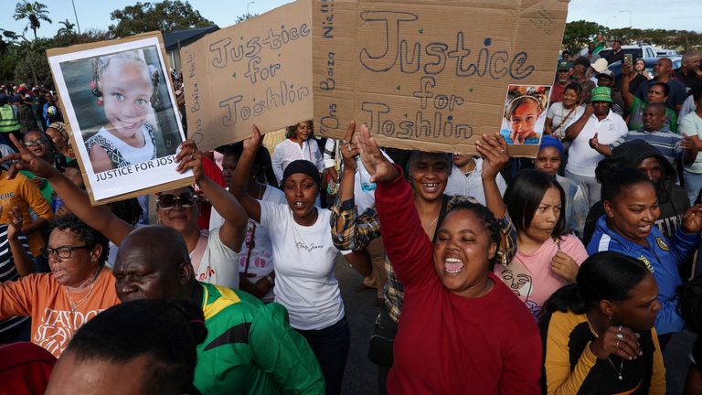 Protests outside the Vredenburg Magistrate Court.  Pic: Reuters