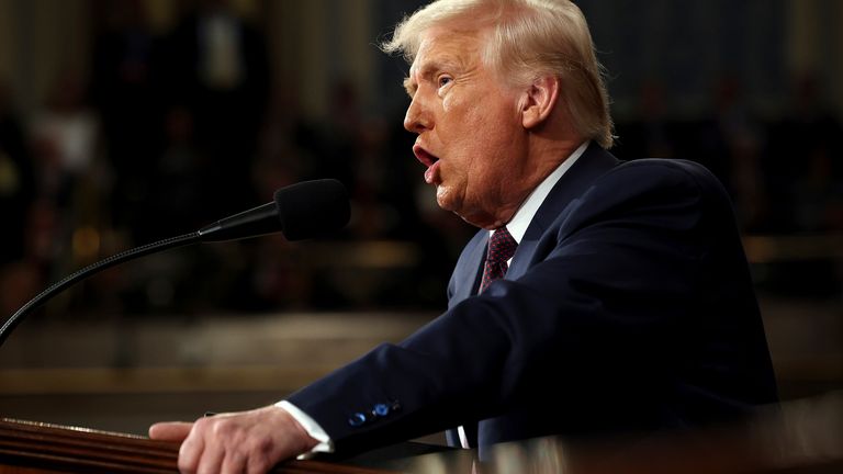 President Donald Trump addresses a joint session of Congress. Pic: AP