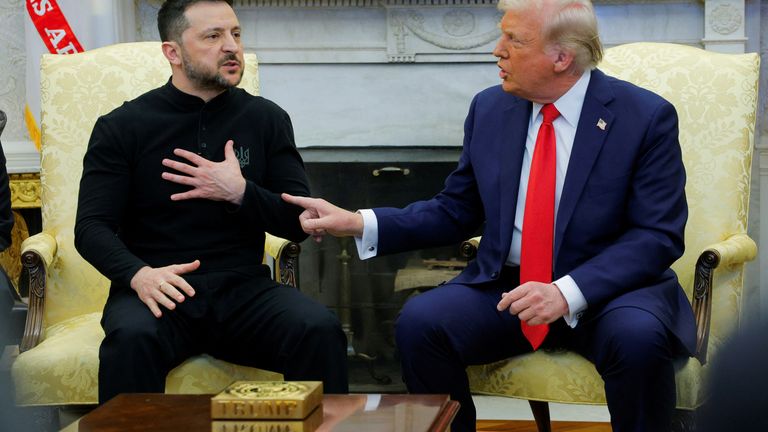 Zelenskyy and Trump speaking in the Oval Office. Pic: Reuters