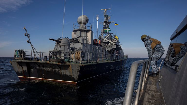 Patrol boats of Ukraine’s coast guard sail in the Black Sea, amid Russia’s attack on Ukraine, February 7, 2024. REUTERS/Thomas Peter