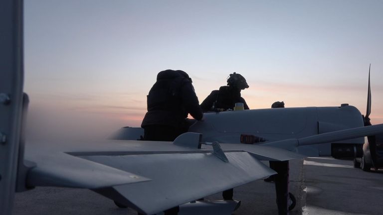 Ukrainian drones being launched from a secret location