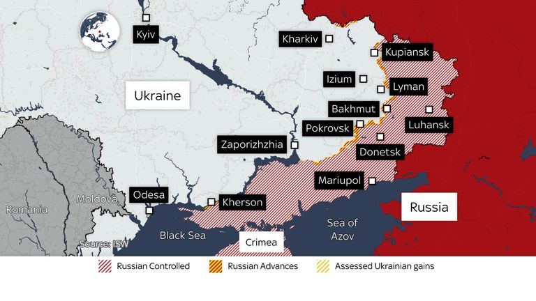 A map showing the whole of the east of Ukraine as it stands on 17 March