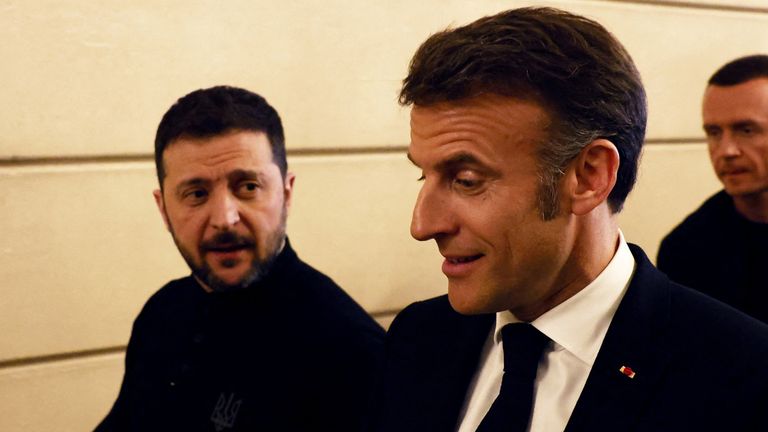 French President Emmanuel Macron and Ukrainian President Volodymyr Zelenskiy leave a press conference following a bilateral meeting at the Elysee Palace in Paris, France, March 26, 2025. YOAN VALAT/Pool via REUTERS