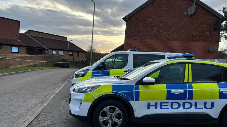 Police at the scene in Talbot Green