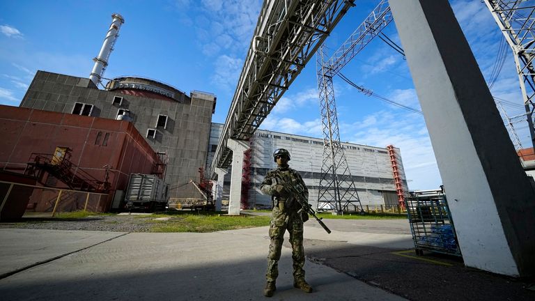 A Russian serviceman guards an area of the Zaporizhzhia nuclear power station in 2022. File pic: AP