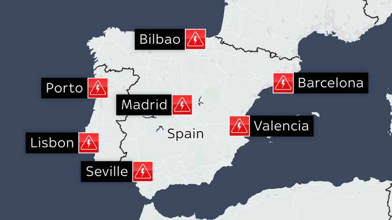 map of Portugal and Spain power outages