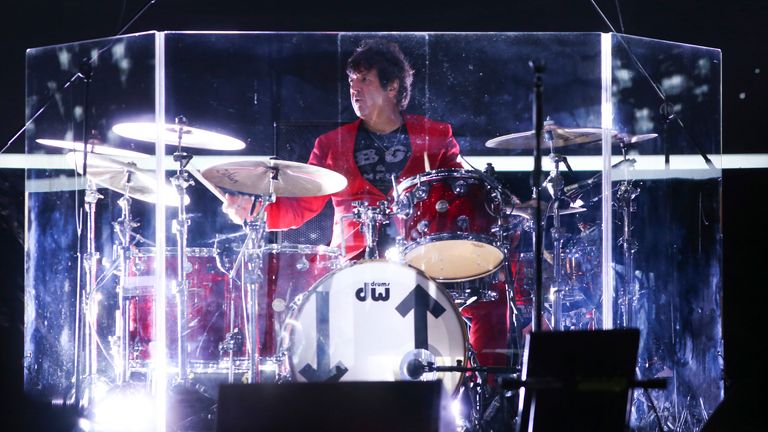 Clem Burke drummer of the band Blondie in his performance at Festival Estereo Picnic 2023.  Pic: AP