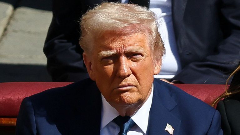 U.S President Donald Trump attends the funeral Mass of Pope Francis, at the Vatican, April 26, 2025. REUTERS/Kai Pfaffenbach