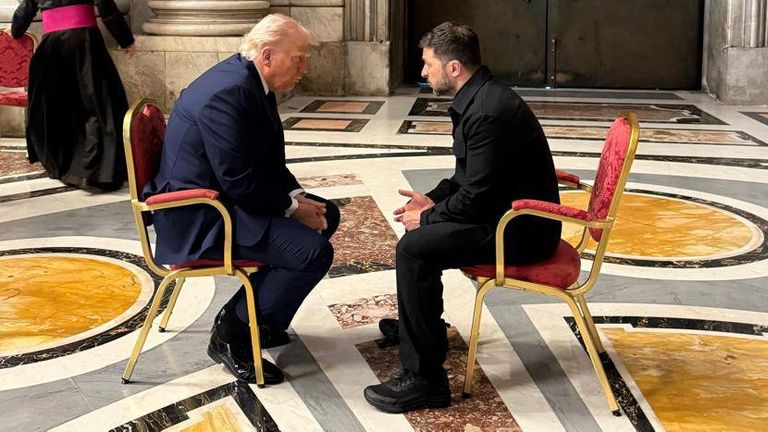 The two leaders held talks before attending the Pope's funeral