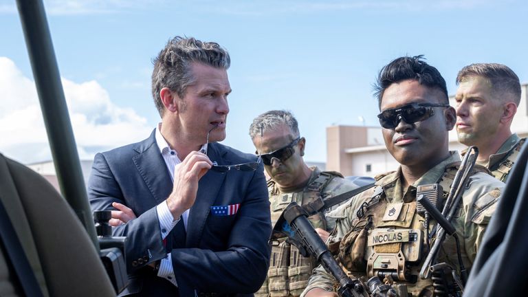 Secretary of Defence Pete Hegseth at Kane'ohe Bay, Hawaii, US. Pic: Reuters