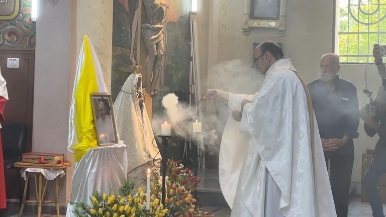 A service remembering Pope Francis at the Holy Family Church in Gaza