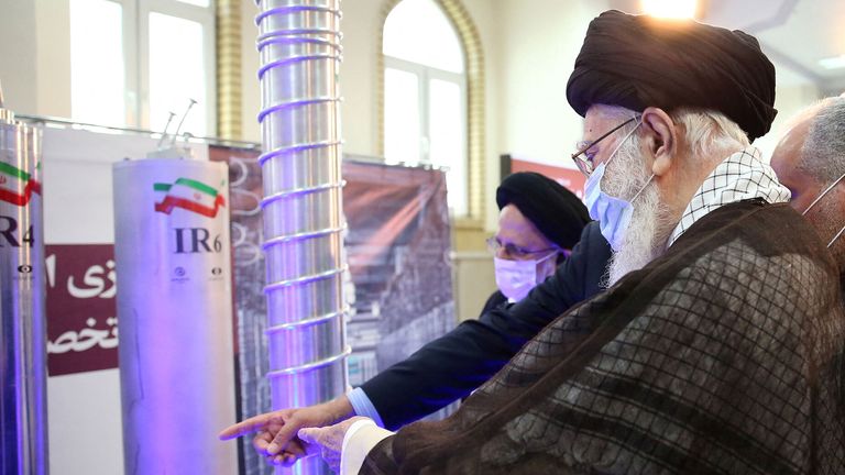 Iran's Supreme Leader Ayatollah Ali Khamenei visits nuclear centrifuges in Tehran. Pic: Reuters