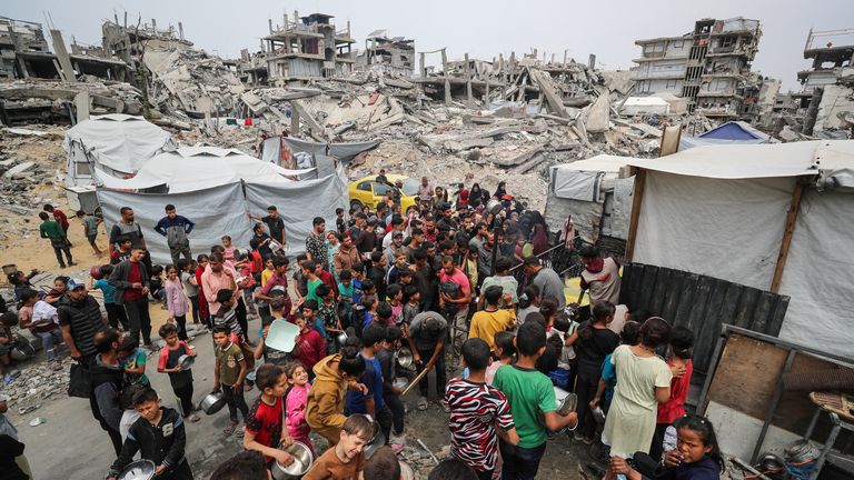 A charity kitchen among the rubble in Gaza.  Pic: Reuters/Mahmoud Issa