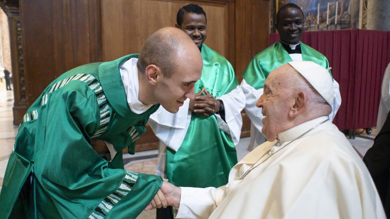 Father Alessandro Masseroni meeting the Pope