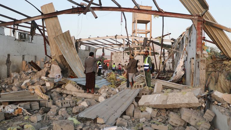 Strike hit detention centre hosting African migrants in Saada.  Pic: Reuters