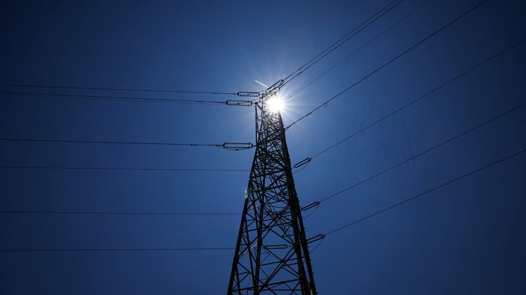 A view shows a transmission tower during a power outage, near Barcelona, Spain.  Pic: Reuters