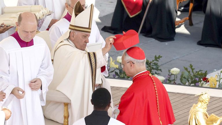 New Cardinal Robert Francis Prevost receives his biretta as he is appointed cardinal by Pope Francis in 2023.  Pic: EPA/Shutterstock