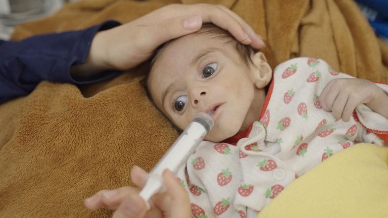 Baby Aya at the Rantisi hospital in northern Gaza