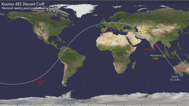 Six organisations tracking the rocket placed its re-entry position at very different points across the globe. Pic: Dr Marco Langbroek