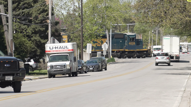 Train running through Dalton, near Chicago, Illinois
