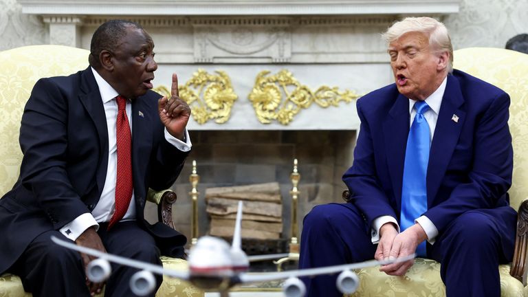Donald Trump meets Cyril Ramaphosa in the Oval Office. Pic: AP