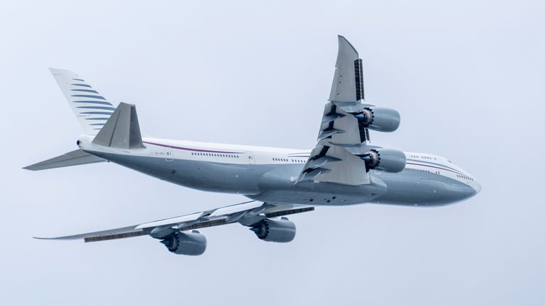 The Boeing jet that Mr Trump toured back in February after it took off from an airport in Florida.  Pic: AP/Ben Curtis