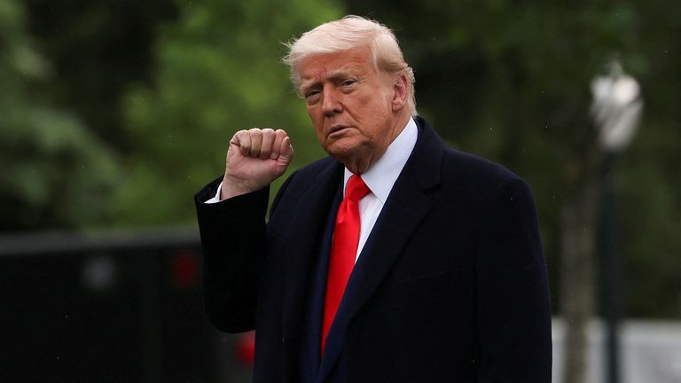 US President Donald Trump leaves the White House to attend his own meme coin gala.  Pic: Reuters/Evelyn Hockstein